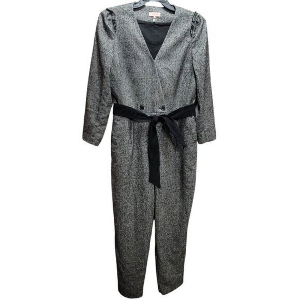 Rebecca Taylor Tweed Wool Jumpsuit 14 Long Sleeve V-neck